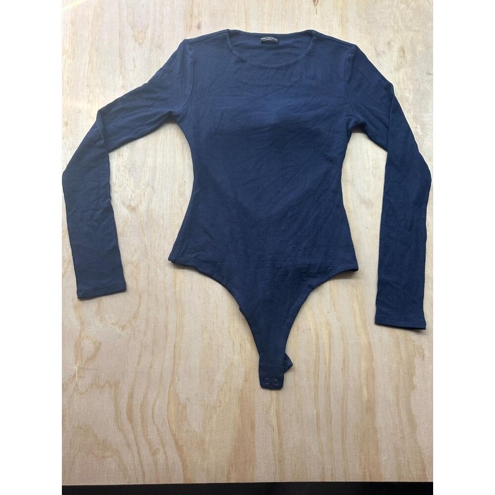 Naked Wardrobe Bodysuit Women s M Navy Blue Long Sleeve Fitted Stretchy Crew ...